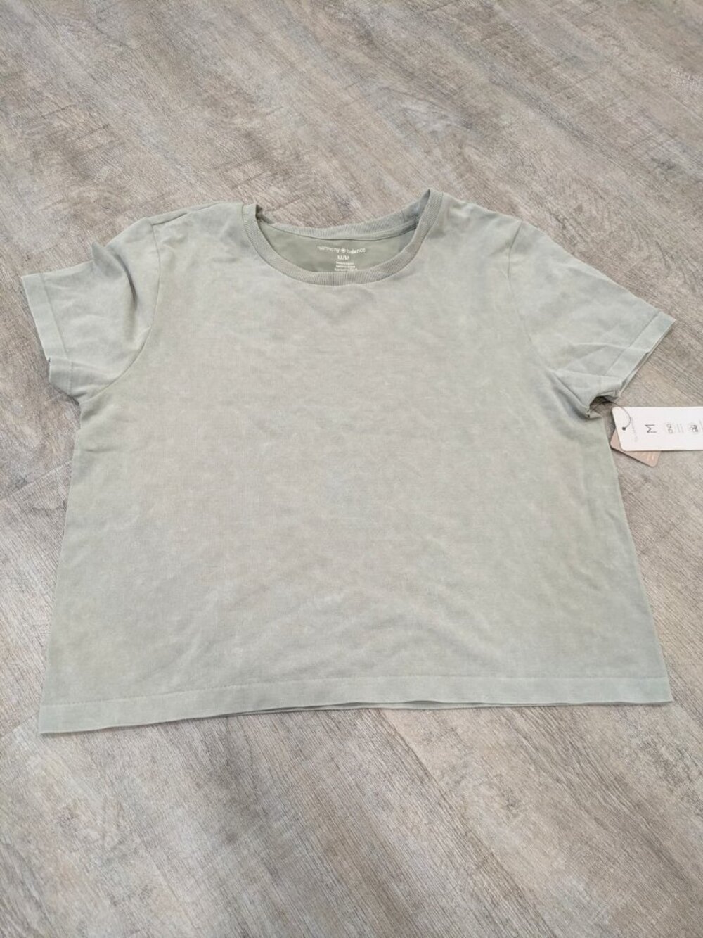 Harmony & Balance Sage Green Garment Washed Cropped Tee M NWT